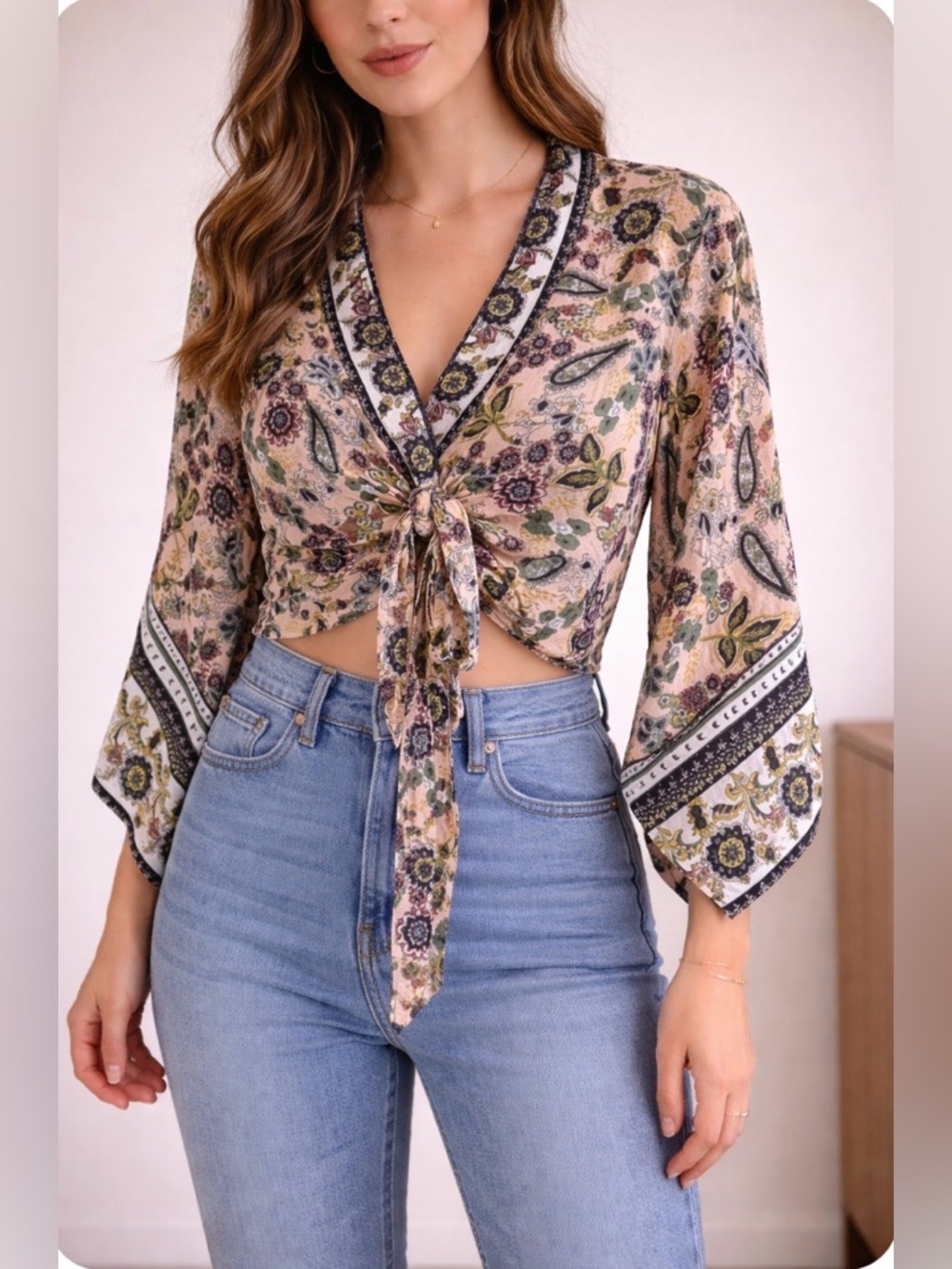 DAVI & DANI pinks & gold Dolman Sleeve Crop Blouse